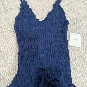 Free People Navy Blue Textured Tank Top